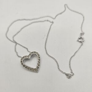 Vintage Anson Open Heart Pendant Silver Necklace Natural Ciritine Gems 16"